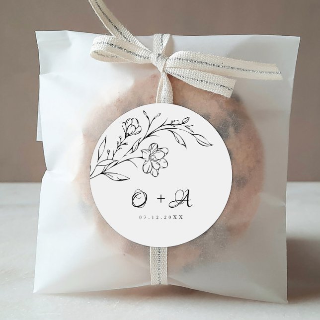 Adesivo Redondo Boho Chic Elegante Monograma de Casamento (Criador carregado)