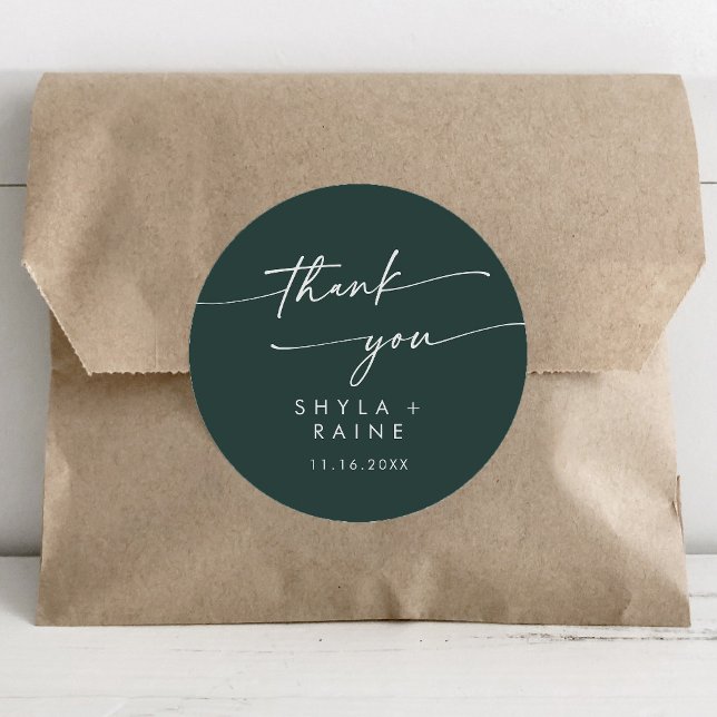 Adesivo Redondo Boho Chic Emerald Green Obrigado Favor De Casament (Criador carregado)