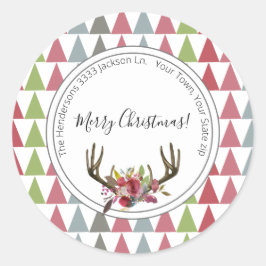 Adesivo Redondo Boho Chic Feliz Selo de Envelope de Natal