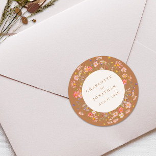 Adesivo Redondo Boho Chic Floral Casamento de Outono
