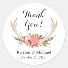 Adesivo Redondo Boho Chic Floral Deer Antler Obrigado