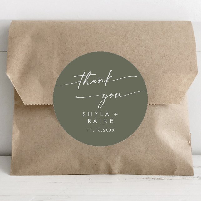 Adesivo Redondo Boho Chic Olive Green Obrigado Favor De Casamento (Criador carregado)