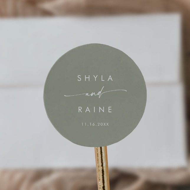 Adesivo Redondo Boho Chic Sage Green Names Envelope Seals (Criador carregado)