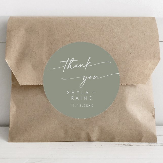 Adesivo Redondo Boho Chic Sage Green Obrigado Favor Do Casamento (Criador carregado)
