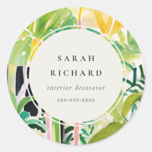Adesivo Redondo Boho Chic Verde Folhagem Tropical Botânica