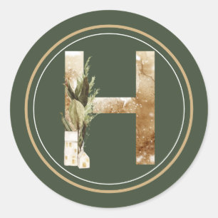 Adesivo Redondo Boho Christmas Monograma H com Verdes