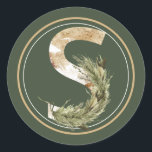 Adesivo Redondo Boho Christmas Monograma S com Greenery<br><div class="desc">O adesivo MONOGRAM com tema de inverno é perfeito para convites,  papéis de carta,  convites para casamento,  Natal e muito mais.</div>