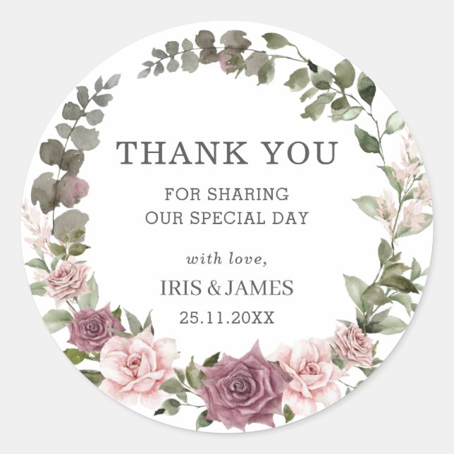 Adesivo Redondo Boho Cinnamon Rosa Blush Floral Favor (Frente)