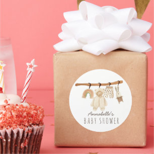 Adesivo Redondo Boho Clotheline Gênero Chá de fraldas neutro