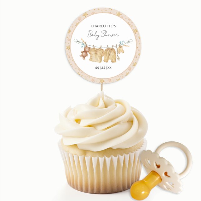 Adesivo Redondo Boho Clothesline Chá de fraldas Round Sticker (Boho Baby Shower Sticker Favor)