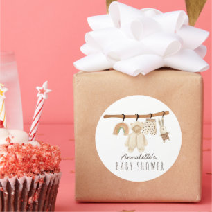 Adesivo Redondo Boho Clothesline Gênero Chá de fraldas neutro