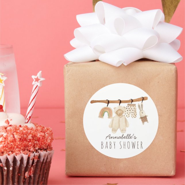 Adesivo Redondo Boho Clothesline Gênero Chá de fraldas neutro (Festa)