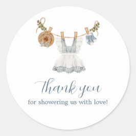 Adesivo Redondo Boho Clothesline Girl blue e white watercolor