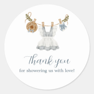 Adesivo Redondo Boho Clothesline Girl blue e white watercolor