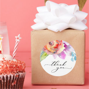 Adesivo Redondo Boho Colorida Watercolor Floral Obrigado