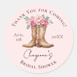 Adesivo Redondo Boho Cowgirl Pink Floral BRIDAL SHOWER Thank You