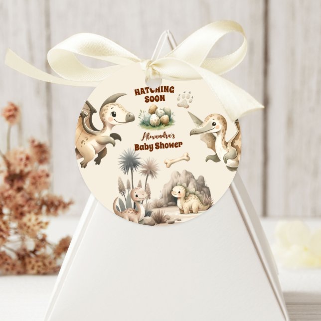 Adesivo Redondo Boho Cute Hatching Soon Dinossaur Chá de fraldas (Criador carregado)