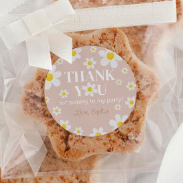 Adesivo Redondo Boho Daisy Bloom Girl Aniversário