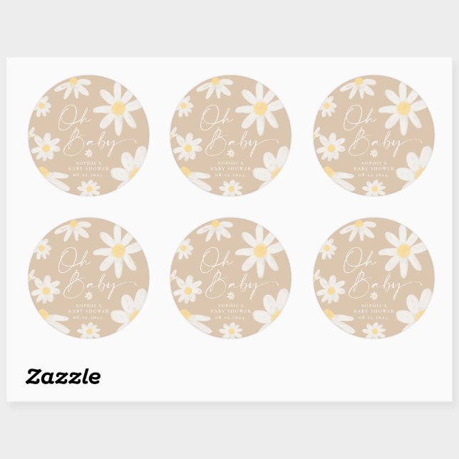 Adesivo Redondo Boho Daisy Flower Round Sticker (Folha)