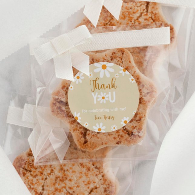 Adesivo Redondo Boho Daisy Light primeiro aniversario Obrigado Eti (Criador carregado)