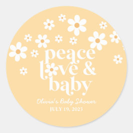 Adesivo Redondo boho Daisy peace love baby yellow