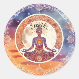 Adesivo Redondo Boho design, respiração, meditação, autocuidado