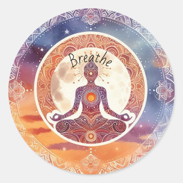 Adesivo Redondo Boho design, respiração, meditação, autocuidado (Frente)
