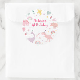 Adesivo Redondo Boho Dinossaur Rosa Aniversário