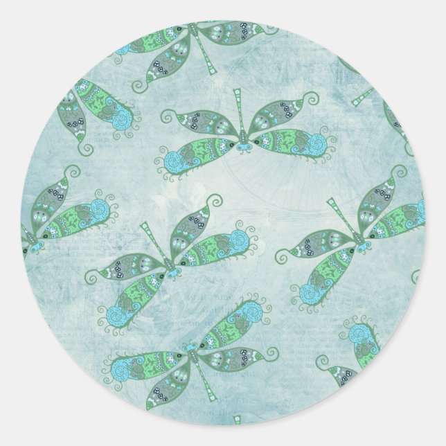 Adesivo Redondo Boho Dragonflies em azul (Frente)
