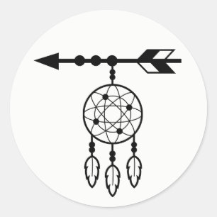 Adesivo Redondo Boho Dream Catcher, Tribo Nativo Americano de Casa
