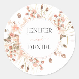 Adesivo Redondo Boho Dried Watercolor Casamento Floral