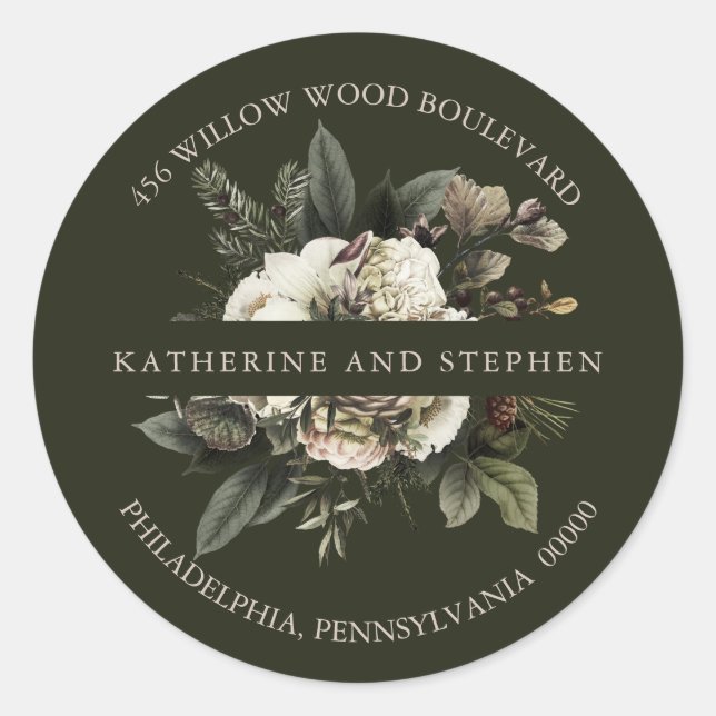 Adesivo Redondo Boho Dusty Pink Endereço de Devolução de Casamento (Frente)