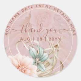 Adesivo Redondo Boho Dusty Rosa Pampas Grass Obrigado A Clas