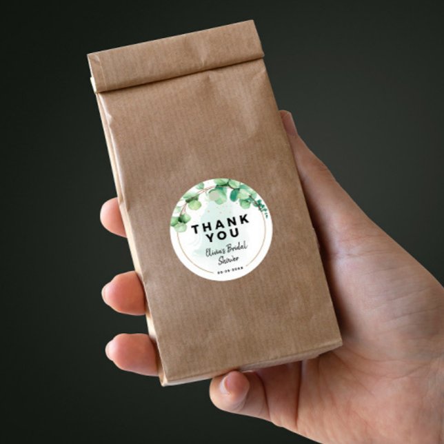 Adesivo Redondo Boho elegante e verde moderno casamento de eucalip (Criador carregado)