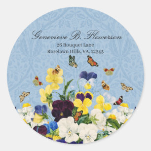 Adesivo Redondo Boho Elegante Primavera Pansies Daffodils Borbolet