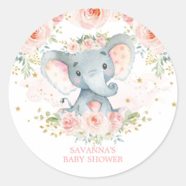 Adesivo Redondo Boho Elephant Pink Floral Baby Girl