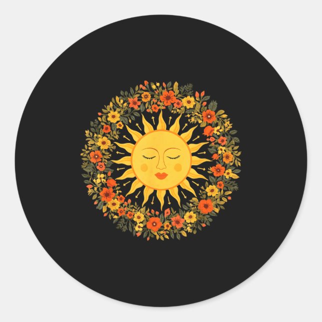 Adesivo Redondo Boho Espiritual Sol Fofo Boêmio Celestial Hippie  (Frente)
