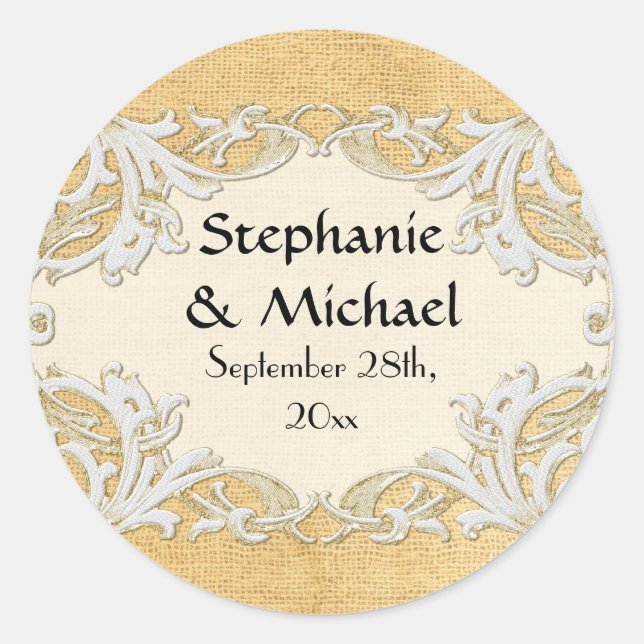 Adesivo Redondo BOHO Faux Burlap n Lace gypsy moderno mod (Frente)