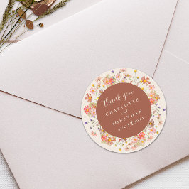 Adesivo Redondo Boho Flor Silvestre Bege Casamento Agradecimento