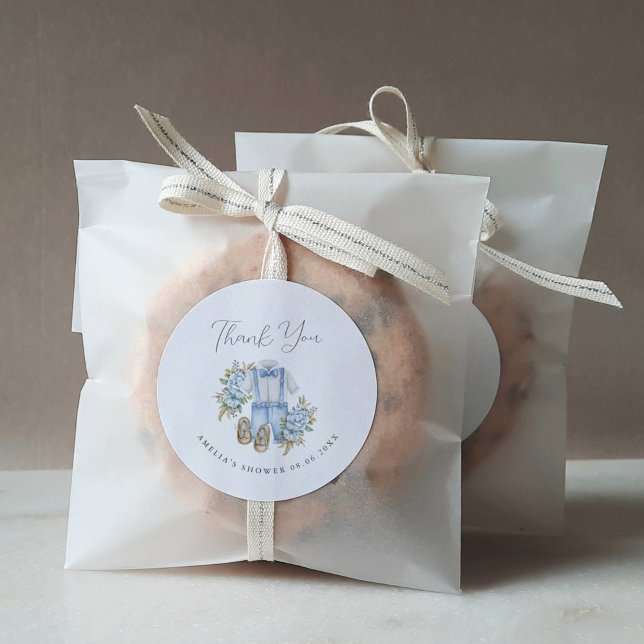 Adesivo Redondo Boho Floral Baby Boy Chá Obrigado (Criador carregado)