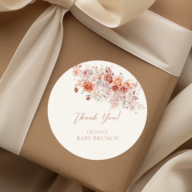 Adesivo Redondo Boho Floral Baby Brunch (Criador carregado)
