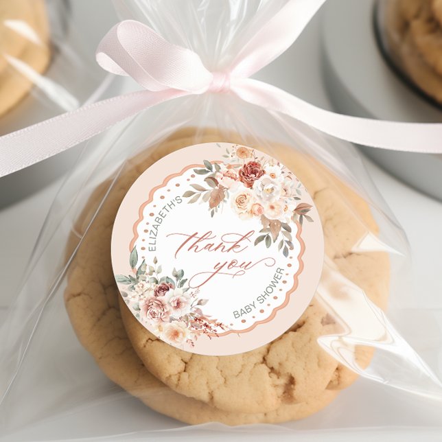 Adesivo Redondo Boho Floral Baby Shower Thank You (Criador carregado)