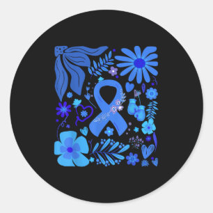Adesivo Redondo Boho Floral Blue Ribbon Diabetes