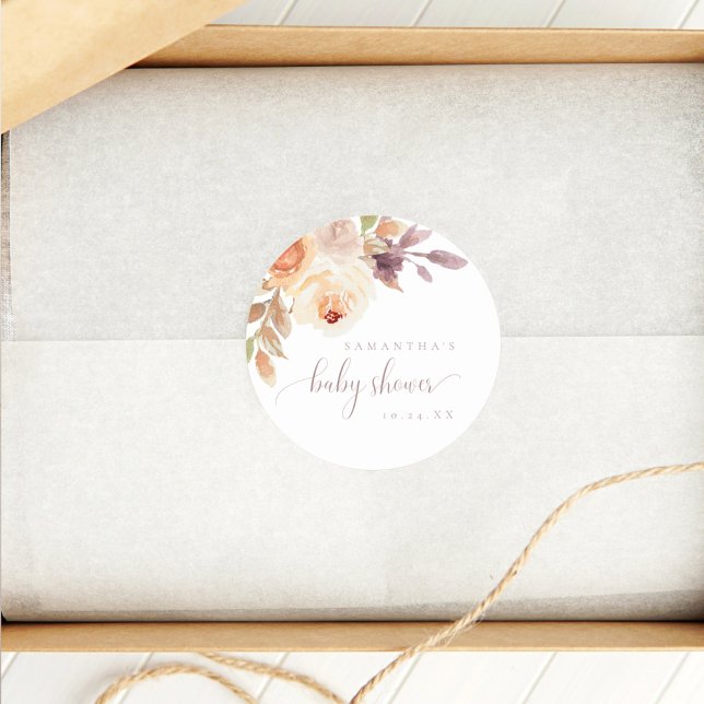 Adesivo Redondo Boho Floral Burnt Orange Chá de fraldas (Criador carregado)