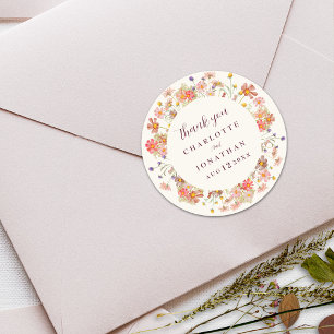 Adesivo Redondo Boho Floral Casamento de Outono Agradecimento