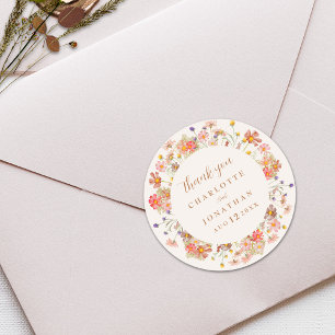 Adesivo Redondo Boho Floral Casamento de Outono Agradecimento