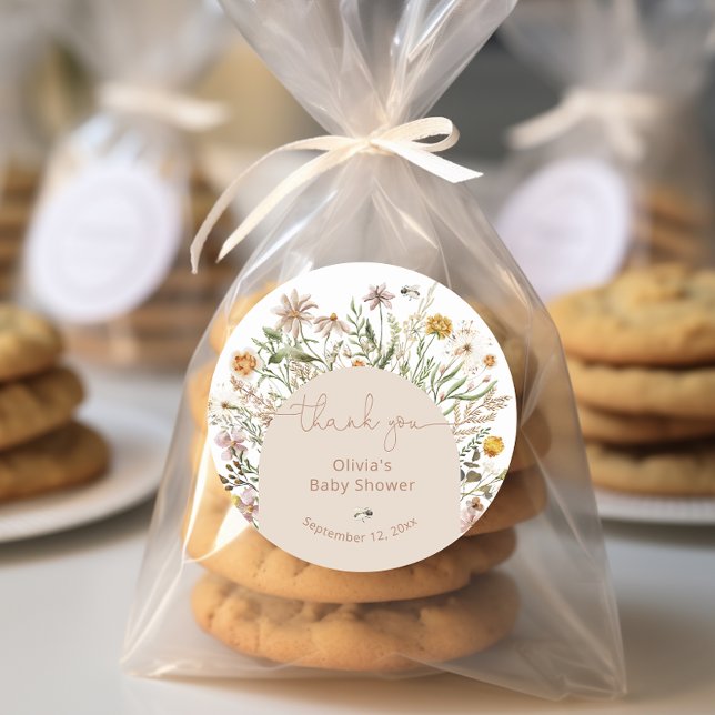 Adesivo Redondo Boho Floral Chá de fraldas Obrigado (Criador carregado)