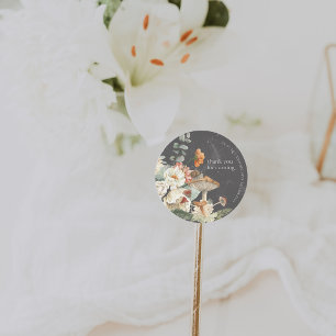 Adesivo Redondo Boho Floral Cogumelo Botânico Chá de Bebê