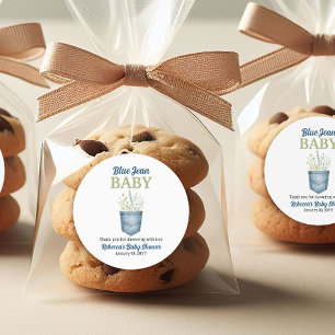 Adesivo Redondo Boho Floral Denim Pocket Blue Jean Chá de fraldas