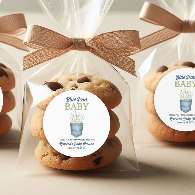 Adesivo Redondo Boho Floral Denim Pocket Blue Jean Chá de fraldas (Criador carregado)